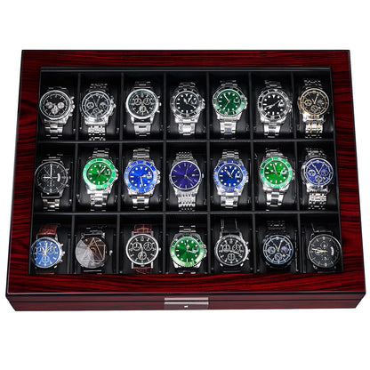 ANWBROAD 21 Slot Watch Cases for Men, Watch Box Organizer with Large Glass | Red Piano Finish, Lid Lockable Wooden Watch Display Case, Watch Organizer for Men Women Watch Holder, Watch Storage UJWB004Y