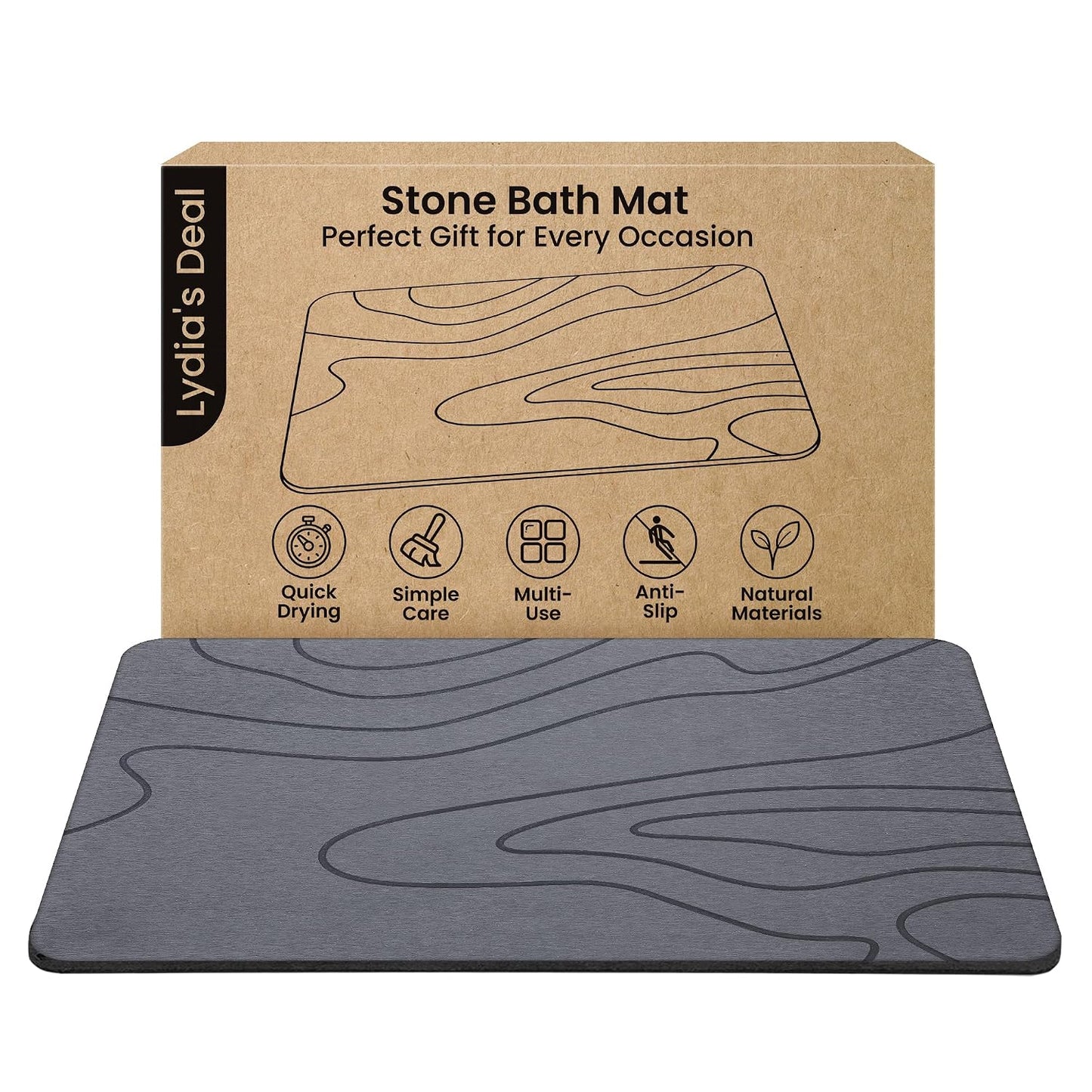 Stone Bath Mat – Non-Slip Diatomaceous Earth Shower Mat, Super Absorbent & Quick-Drying Bathroom Floor Mat, Easy-to-Clean Diatomite Bath Stone for Safer, Dryer Steps (23.6" x 15.4", Gray)