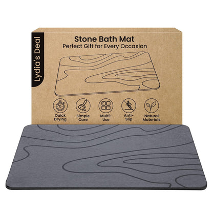 Stone Bath Mat – Non-Slip Diatomaceous Earth Shower Mat, Super Absorbent & Quick-Drying Bathroom Floor Mat, Easy-to-Clean Diatomite Bath Stone for Safer, Dryer Steps (23.6" x 15.4", Gray)