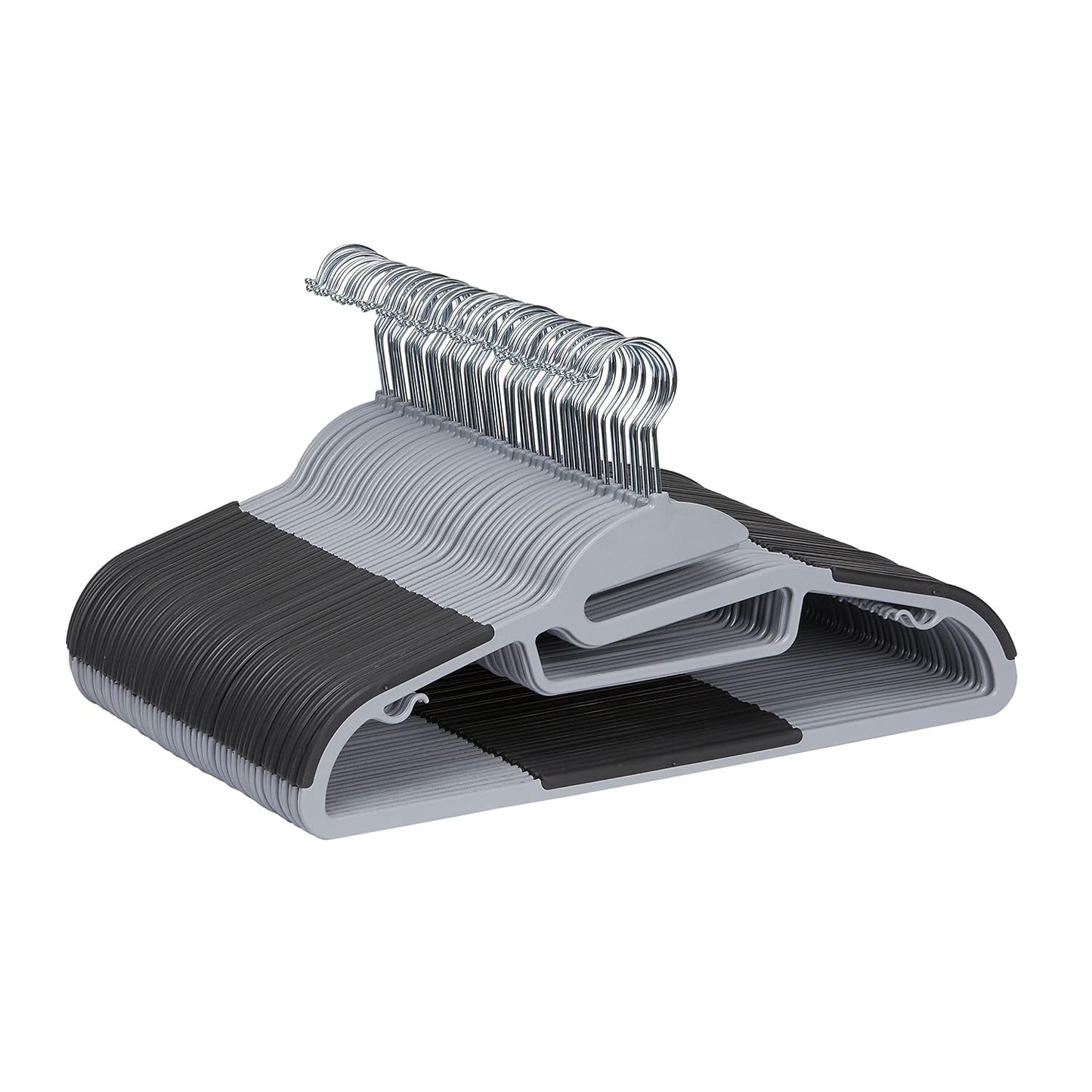 Amazon Basics Space Saving Non-Slip Rubber Coated Plastic Hangers with 360° Swivel Hook, Thin, Gray, Pack of 50