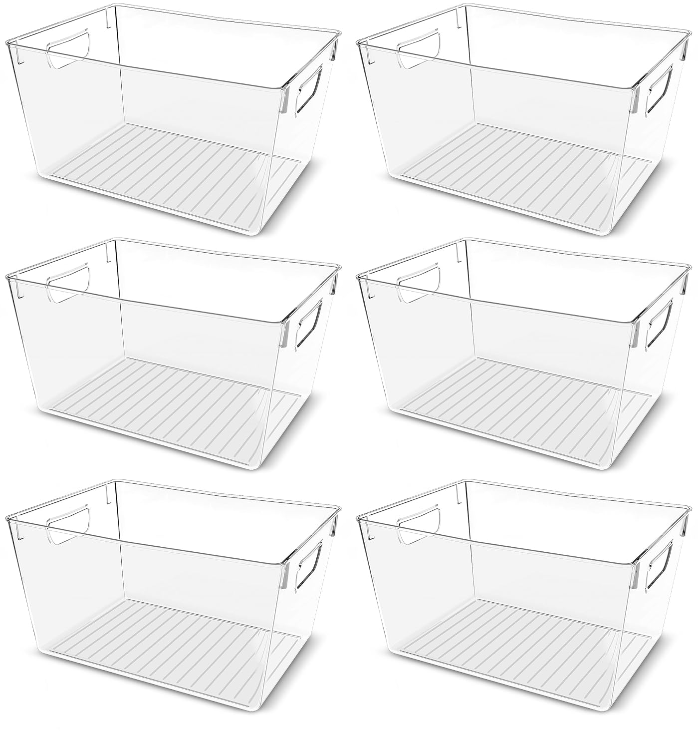 Utopia Kitchen Pantry Organizers and Storage Bins, 6 Pack, Large, Clear | Storage Bins for Pantry, Durable Freezer Organizer Bins With Handles for Organizing Fridge, Kitchen Organization