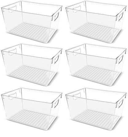 Utopia Kitchen Pantry Organizers and Storage Bins, 6 Pack, Large, Clear | Storage Bins for Pantry, Durable Freezer Organizer Bins With Handles for Organizing Fridge, Kitchen Organization