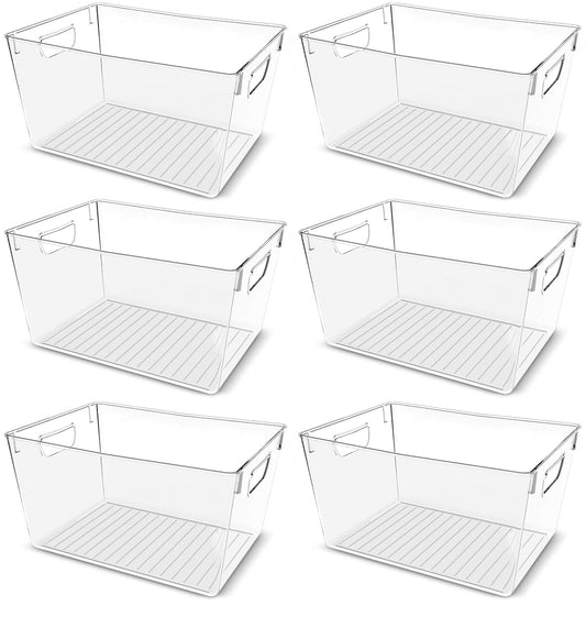 Utopia Kitchen Pantry Organizers and Storage Bins, 6 Pack, Large, Clear | Storage Bins for Pantry, Durable Freezer Organizer Bins With Handles for Organizing Fridge, Kitchen Organization