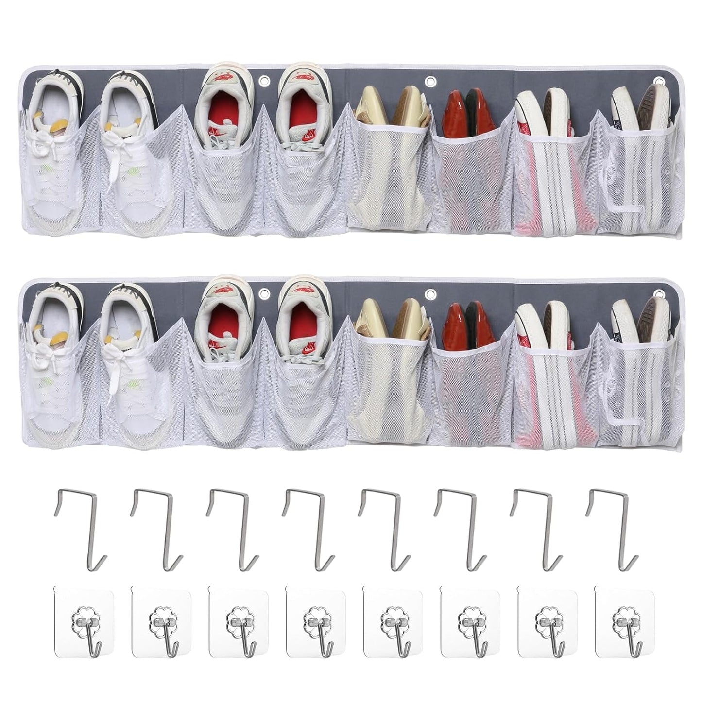 RV Shoe Storage for Bedside - 16 Extra Large Pocket Entryway Shoes Rack | Wall Mounted Bed Hanging Pocket Organizer, Bedside Caddy for Shoes and Tool Accessories, RV & Camper Essentials 2 Pack