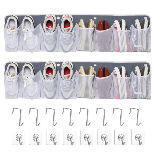 RV Shoe Storage for Bedside - 16 Extra Large Pocket Entryway Shoes Rack | Wall Mounted Bed Hanging Pocket Organizer, Bedside Caddy for Shoes and Tool Accessories, RV & Camper Essentials 2 Pack