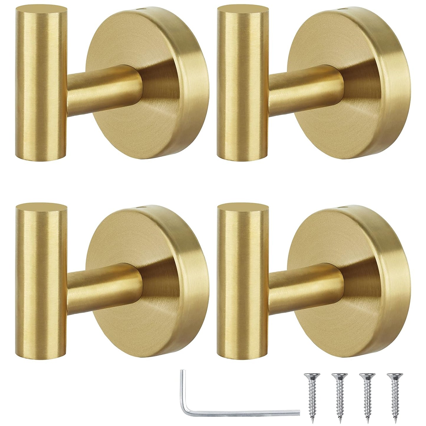 Towel Hooks Bathroom Coat Robe Hook Stainless Steel Heavy Duty Door Hanger Towel Robe Clothes Cabinet Wall for Bathroom Bedroom Kitchen Hotel Pool 4 Packs (Gold)