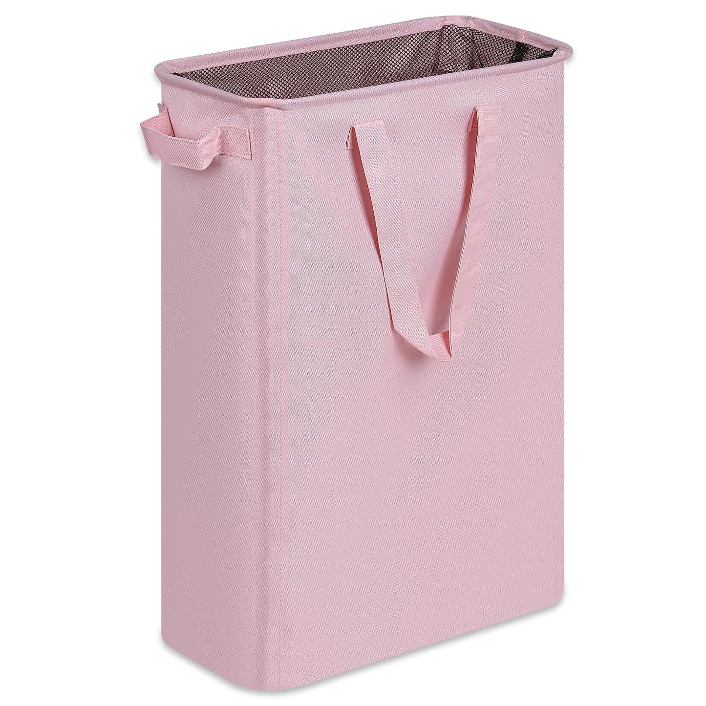 efluky Slim Laundry Basket, Narrow Laundry Hamper with Handles, Collapsible Dirty Clothes Hamper, Tall Laundry Bin for Laundry Room, Dorm and Bedroom, 12.7 Gallons(48L) Pink
