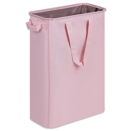 Slim Laundry Basket, Narrow Laundry Hamper with Ha... (Pink | Fabric)