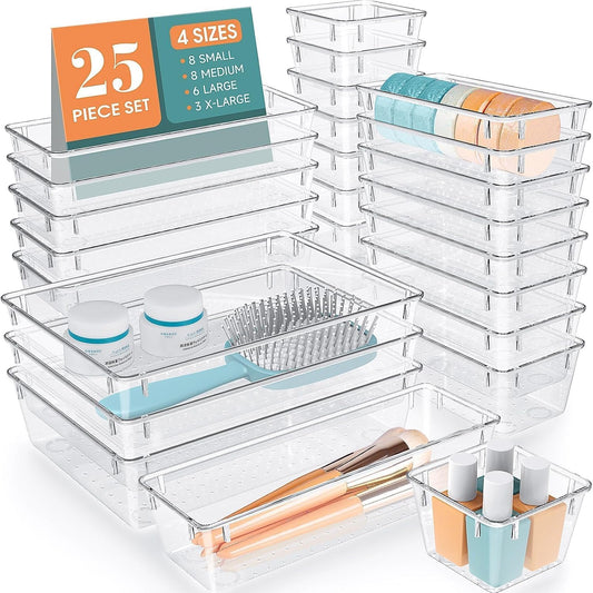 25 PCS Clear Plastic Drawer Organizer, Makeup Orga... (25 Count | Clear | Plastic)