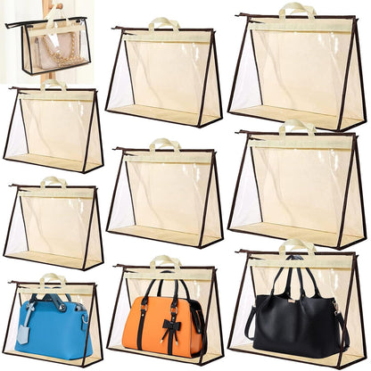 9Pack Dust Bags for Handbags,3 Sizes Clear Purse Storage Organizer | Transparent Handbag Storage,Purse Protector Storage Bag,Purse Cover Hanging Closet Organizer with Zipper Handles