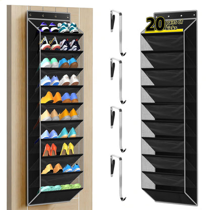 PAULONE 10-Pocket Multi-Use Over the Door Organizer, Heavy Duty 95lbs Capacity with Breathable Mesh, Versatile Hanging Storage for Shoes, Toys, Office Supplies-Classic (Black, 10-Shelf,)