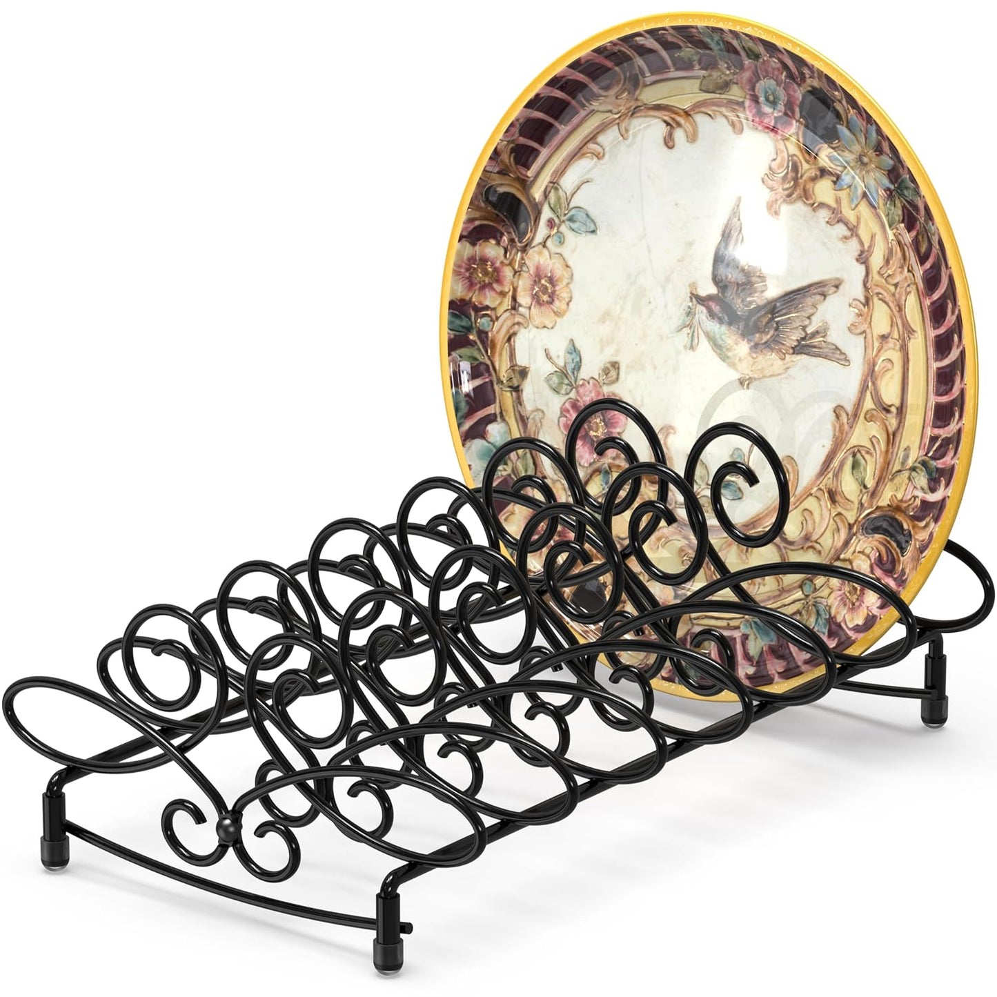 Simple Houseware Vertical Plate Stand Holder Dish Rack Elegant Design | Dinnerware Organizer, 6-Compartments