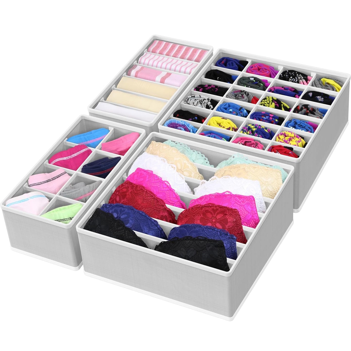 Simple Houseware 4-Pack Drawer Organizer Set for Underwear/Socks/Bra, Gray | Closet Dividers for Underwear, Socks, Bras, Scarves, Ties - Foldable Non-Woven Storage Boxes