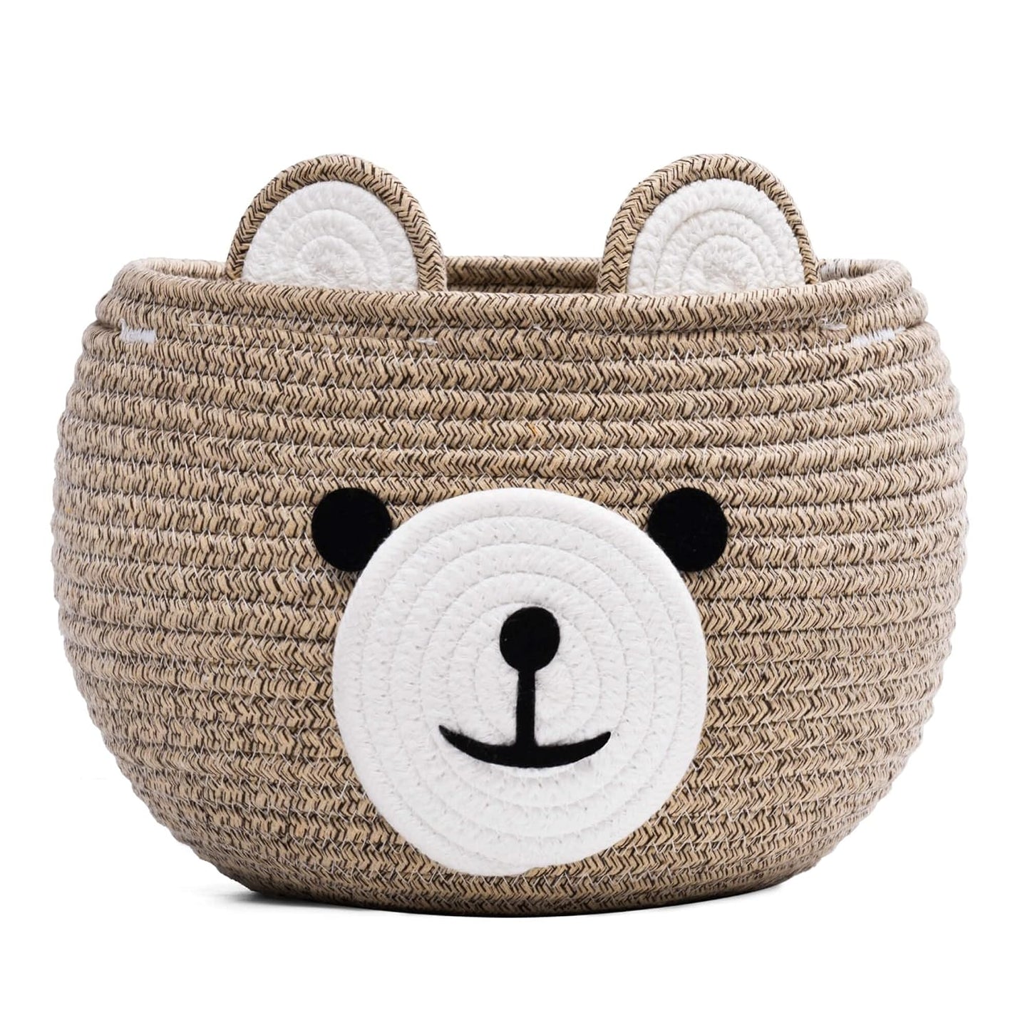 Baby Basket for Gifts Empty, Cute Bear Design, Light Brown | 10.5" x 8.5" Baby Shower Basket for Kids Boys Newborn Storage, Toy Basket for Living Room Nursery Décor, Soft Cotton Rope