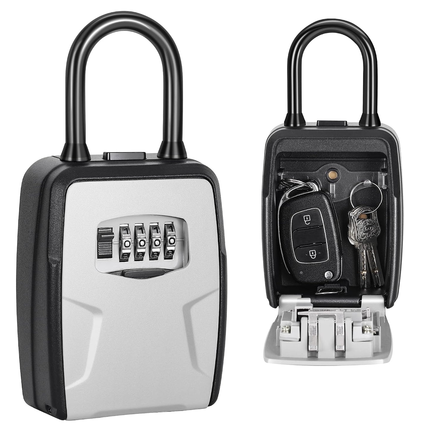 Fayleeko Portable Key Lock Box, Lock Box Wall Mounted for House Key, Car Keys, 6 Key Capacity, Weatherproof Resettable Code (Grey, 1)
