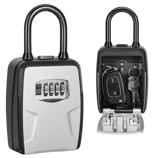 Fayleeko Portable Key Lock Box, Lock Box Wall Mounted for House Key, Car Keys, 6 Key Capacity, Weatherproof Resettable Code (Grey, 1)
