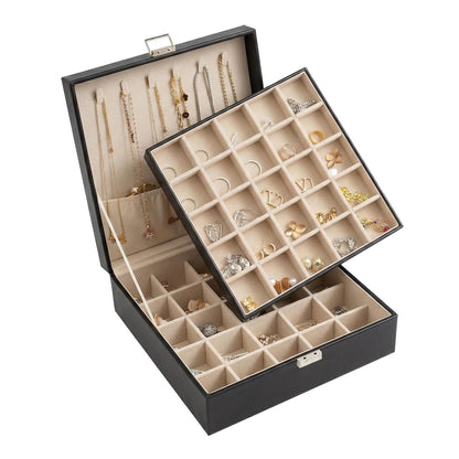 50 Grid Earring Holder Organizer,2 Layer Jewelry Box for Women | Faux Leather,Velvet Lining,Adjustable Divider,Jewelry Organizer for Ring Necklace and Bracelet,for Home Use and Jewelry Store
