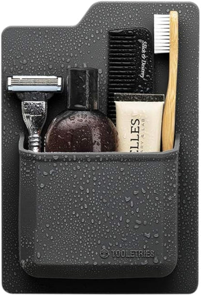 TOOLETRIES The James Organizer, Shower Storage Holder - Charcoal | Silicone shower storage with a reusable strong grip for toiletries and everyday bathroom essentials.