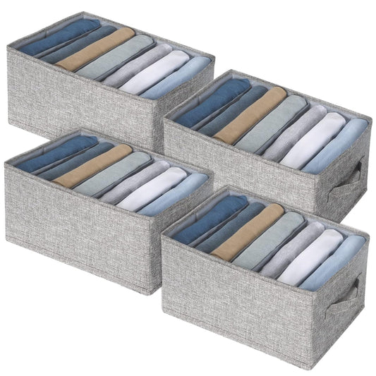 Wardrobe Clothes Organizer 4 Pack 7 Grid Closet St... (4 Count | Grey)