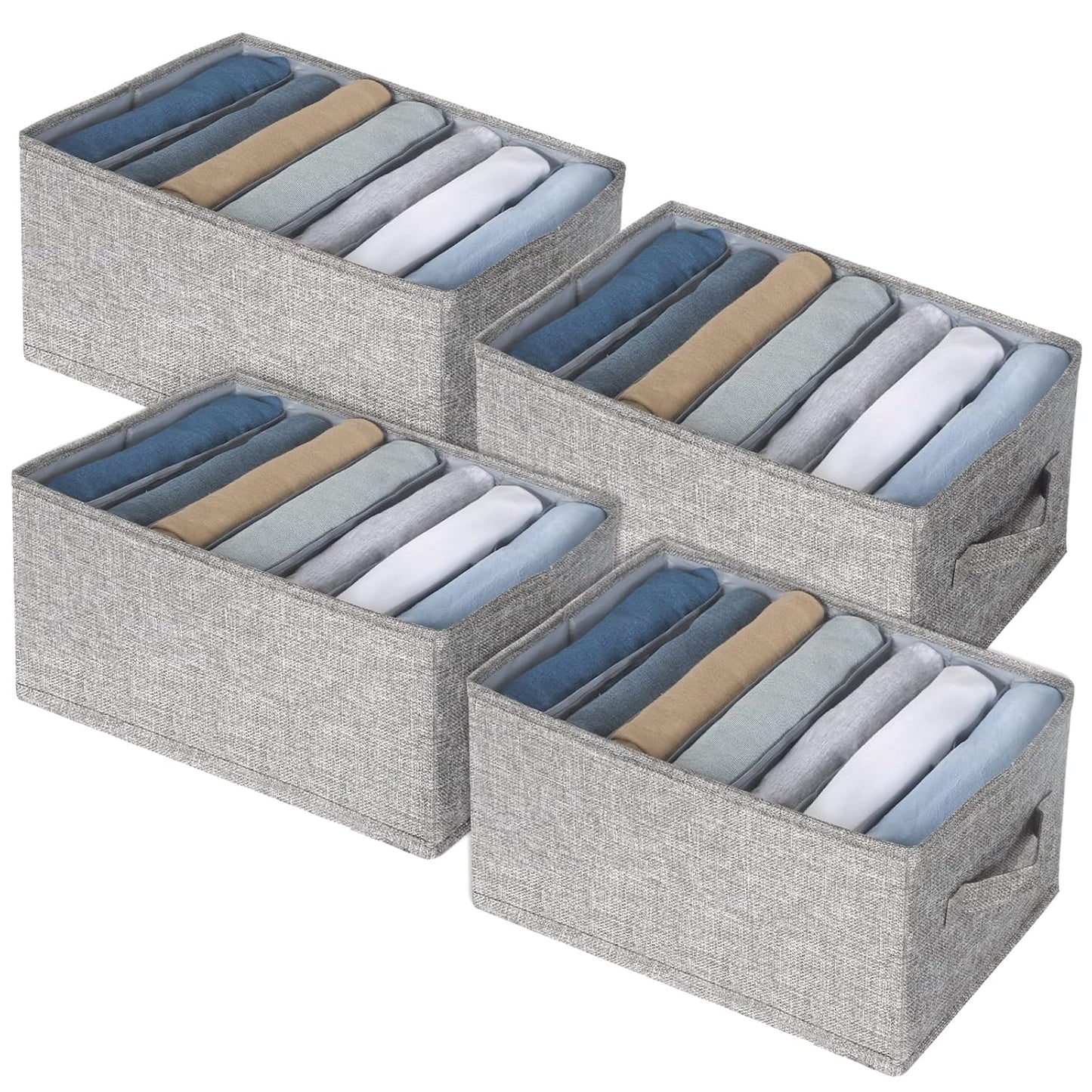 Fixwal Wardrobe Clothes Organizer 4 Pack 7 Grid Closet Storage Divider Bins | Board-Supported Design, 7 Divided Compartments, Washable Construction, for Jeans T-Shirts Pants and Leggings