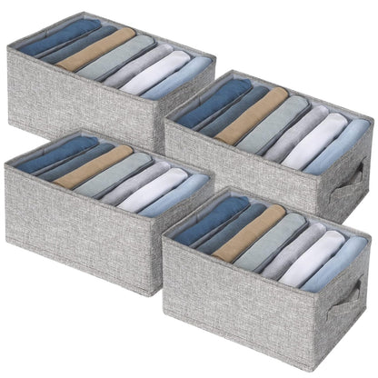 Fixwal Wardrobe Clothes Organizer 4 Pack 7 Grid Closet Storage Divider Bins | Board-Supported Design, 7 Divided Compartments, Washable Construction, for Jeans T-Shirts Pants and Leggings