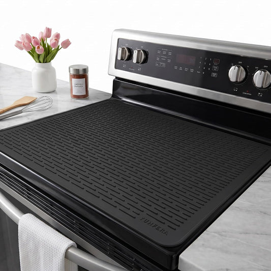 YUHFERA Stove Top Cover for Electric Stove - Silicone Stove Mat for Glass Top, Glass Cooktop Protector for Kitchen,Multi-Functional Oven Covers for Electric Stove (Black,28 x 20)