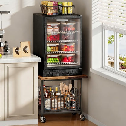 Mini Fridge Stand with Storage Small Refrigerator Stand with Wheels Mini Fridge Cart | Printer Stand Utility Cart Max Load 300 LBS, Dorm, Apartment, Kitchen, Office