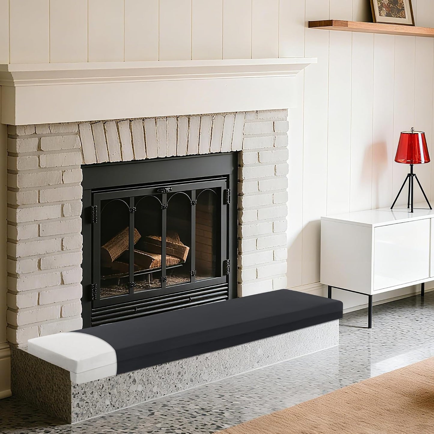 MABOZOO 2-Inch Thick Fireplace Hearth Cushion, 72"x14" Baby Proofing Seat Edge Pad for Child Safety, Soft Fireplace Baby Proofing Bench & Windowsill Protector, Black
