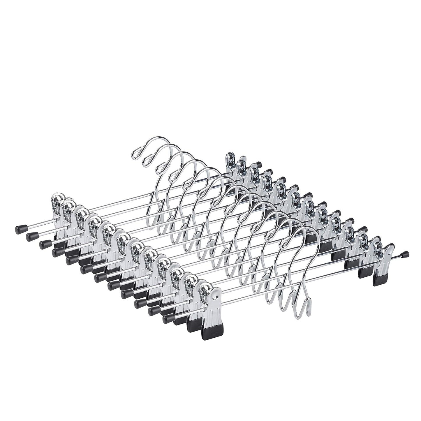 Amber Home 12 Pack Heavy Duty Add on Metal Pants Skirt Hangers with Clips | Stackable Add-on Metal Clothes Hangers with 2-Adjustable Clips, Cascading Clip Hangers Space Saving for Jeans, Slacks