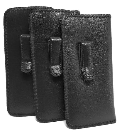 Calabria Soft Slip-In Glasses Case Pocket Metal Clip Black (3 Pack) for Men/Women Synthetic Leather Felt Lining 6.5"x3"