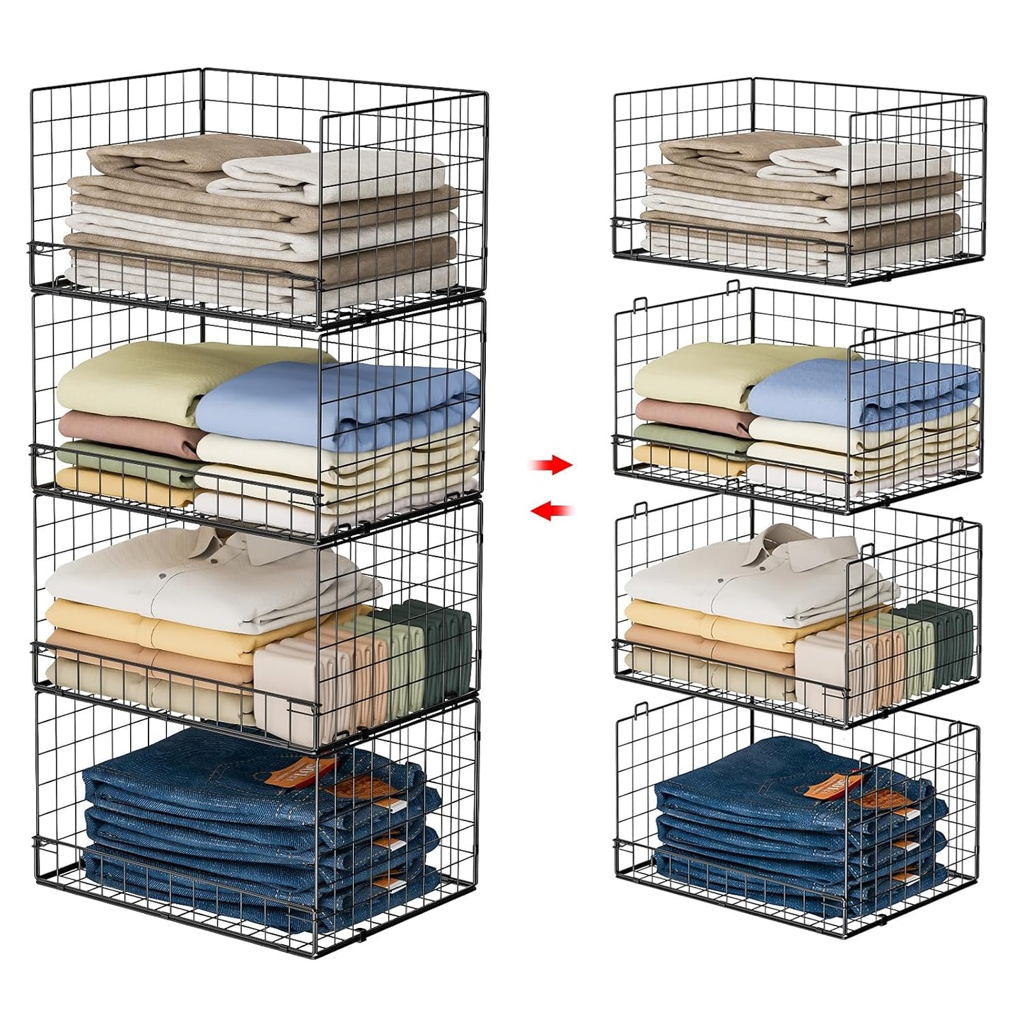4-Tier Stackable Closet Organizers and Storage Shelves, Foldable Closet Shelf Organizer, Black(Patent Protection)(Patent No. 30022416)