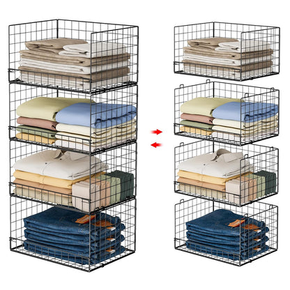 4-Tier Stackable Closet Organizers and Storage Shelves, Foldable Closet Shelf Organizer, Black(Patent Protection)(Patent No. 30022416)