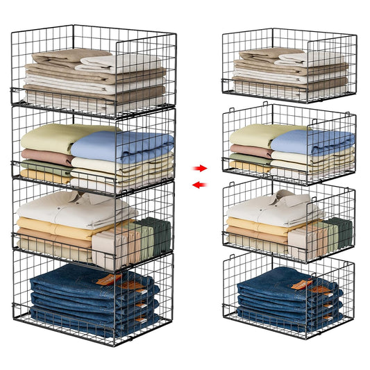Yociyoga 4-Tier Stackable Closet Organizers and Storage Shelves, Foldable Closet Shelf Organizer, Black(Patent Protection)(Patent No. 30022416)