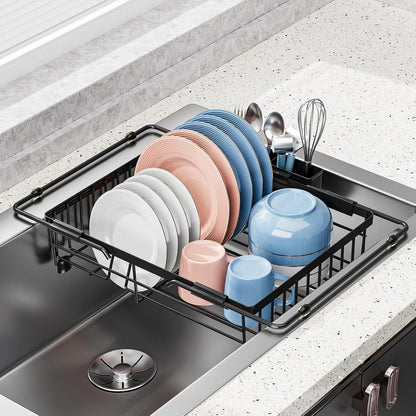 Expandable in Sink Dish Drying Rack - Adjustable Capacity Over The Sink Dish Drainer Drying Rack with Utensil Holder for Kitchen Counter, Drying Rack for Small Space,14.96“L x 11.81“W x 3.74”D