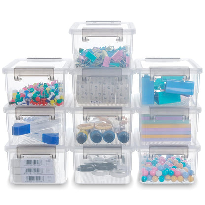 Citylife 0.53 QT 10 Packs Small Storage Bins Plastic Storage Container Stackable Box with Lids for Organizing, Clear White | Plastic Box for Beads, Buttons, Sewing Supplies, Office Supplies and Small Toys