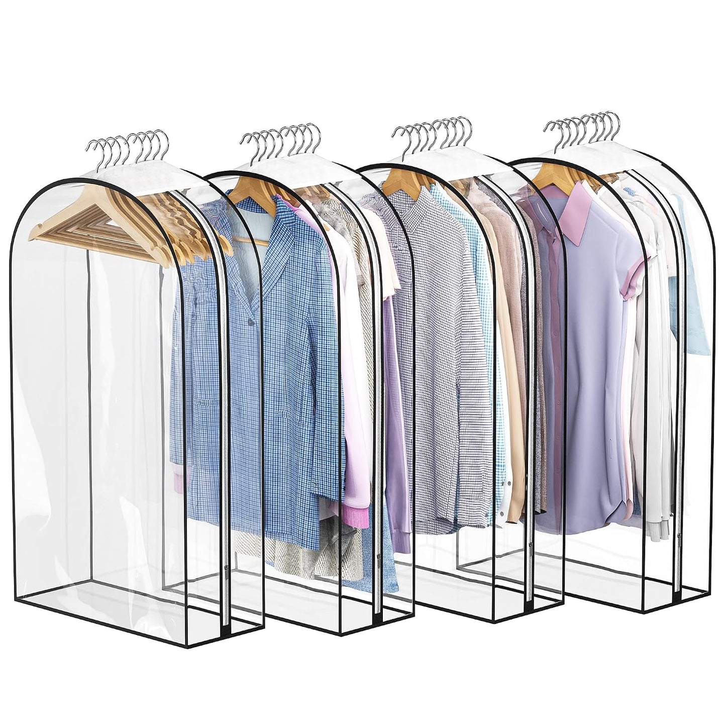 Liuoud Clear Garment Bags for Hanging Clothes 10” Gusseted, 4 Pack, 40” | Suit Bags for Closet Storage with Large Metal Zipper, Breathable odorless Hanging Plastic Clothes Cover for Coat Dress Fur
