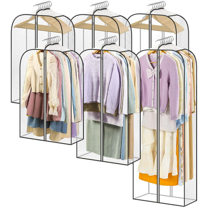 LANDNEOO 6 Pack Clear Garment Bags for Hanging Clothes with Zippers on Double Sides - 32&40&60" Long Suit Bags - 10'' Clothes Storage for Coat, Dress, and Fur in Closet