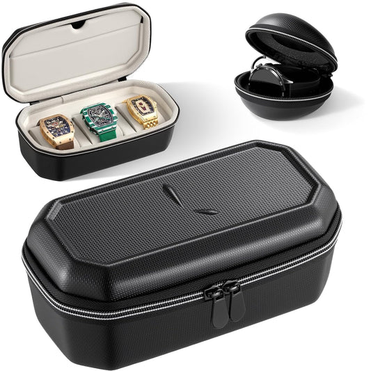 Watch Travel Case, Storage Watch Box for Men (3 Slots +Single) | 3 Slots Watch Cases, Single Watch Case, EVA Hard Shell, Zippered Organizer, Suitable for Wristwatches and Smart Watches