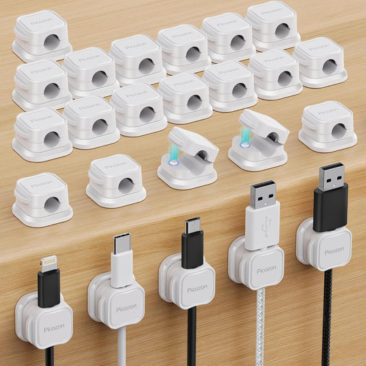 24 Pack Magnetic Cable Clip Organizer Cord Holder,... (White)