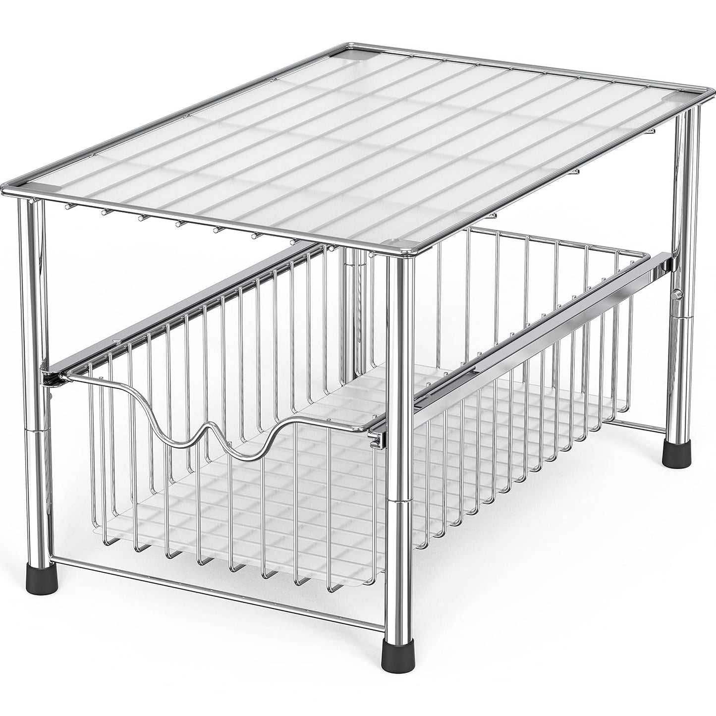 Deco Brothers Stackable Under Sink Organizer with Sliding Basket, Chrome