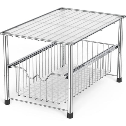 Deco Brothers Stackable Under Sink Organizer with Sliding Basket, Chrome
