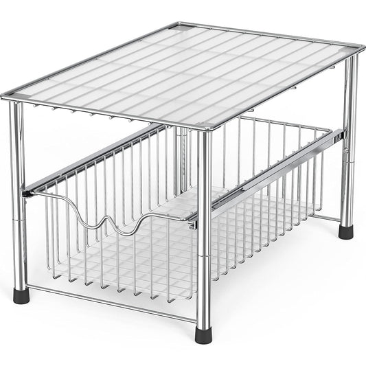 Deco Brothers Stackable Under Sink Organizer with Sliding Basket, Chrome