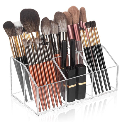 Clear Makeup Brush Holder Organizer Acrylic 6-Slots Cosmetic Brushes Storage Organizer for Vanity Countertop