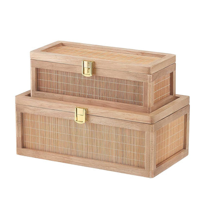 Natural Bamboo Decorative Box with Lids, Unique Decorative Boxes Set of 2, Boho Wedding Keepsake Box, Memory Box with Lid for Crafts, trinkets and Photo Storage