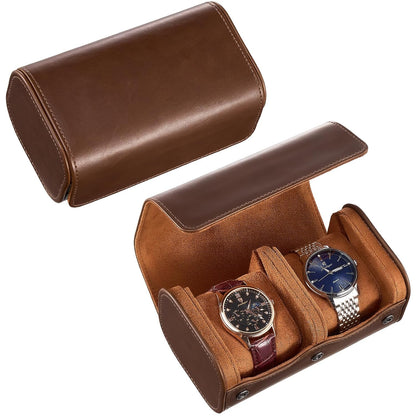 ProCase Watch Travel Case, 2 Slot PU Leather Watch Roll Box for Men, Brown | Portable Watch Organizer, Anti-Shift Angled Pillow Track, Scratch Resistant Soft Lining, Ideal Gift for Him/Her
