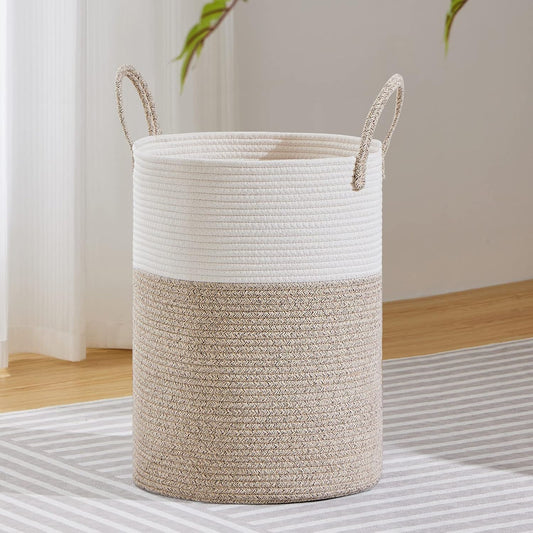 VIPOSCO Tall Woven Laundry Basket Hamper 58L, White Brown