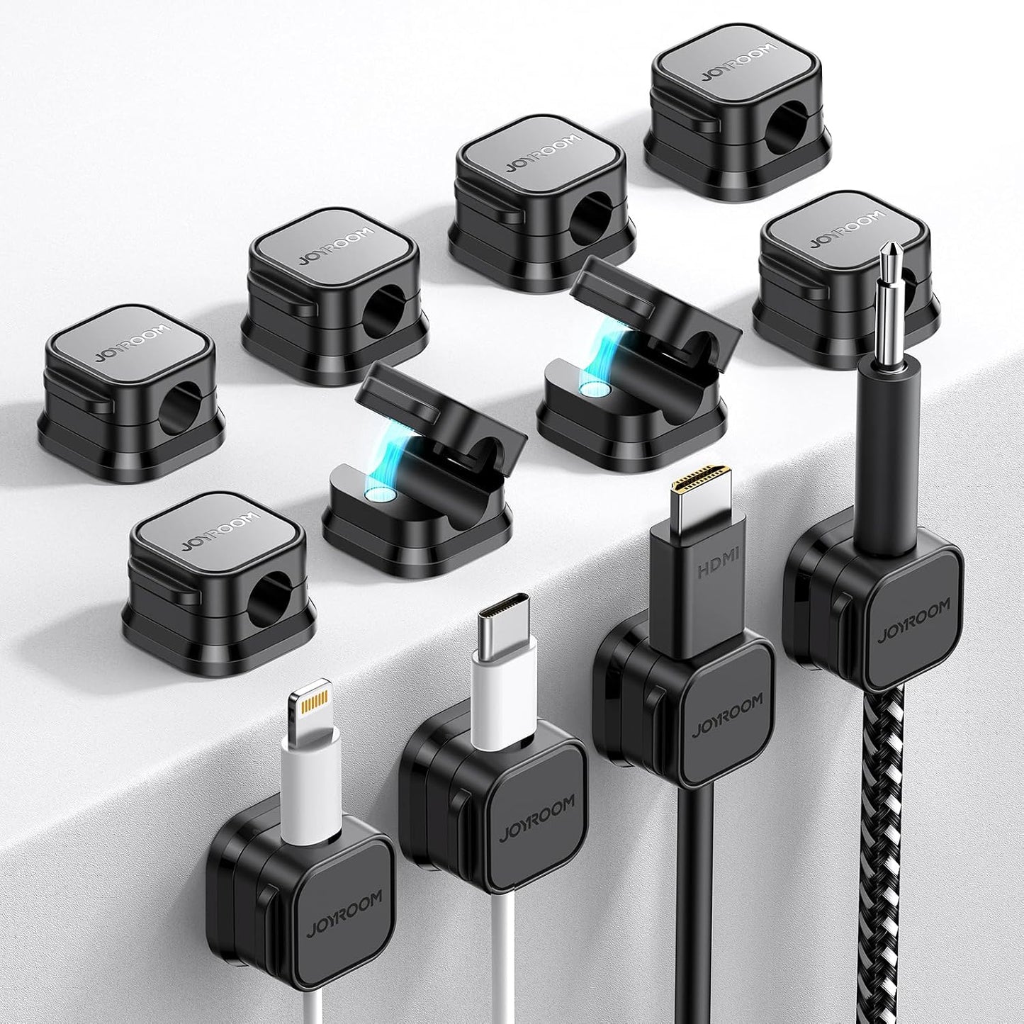 JOYROOM 12 Pack Magnetic Cable Clips, Cord Organizer Adhesive Wire Holder | Home Nightstand Office Desk Accessories, Car Wall Organization, Phone Charger Cord Holder Management, Cable Smooth Adjustable