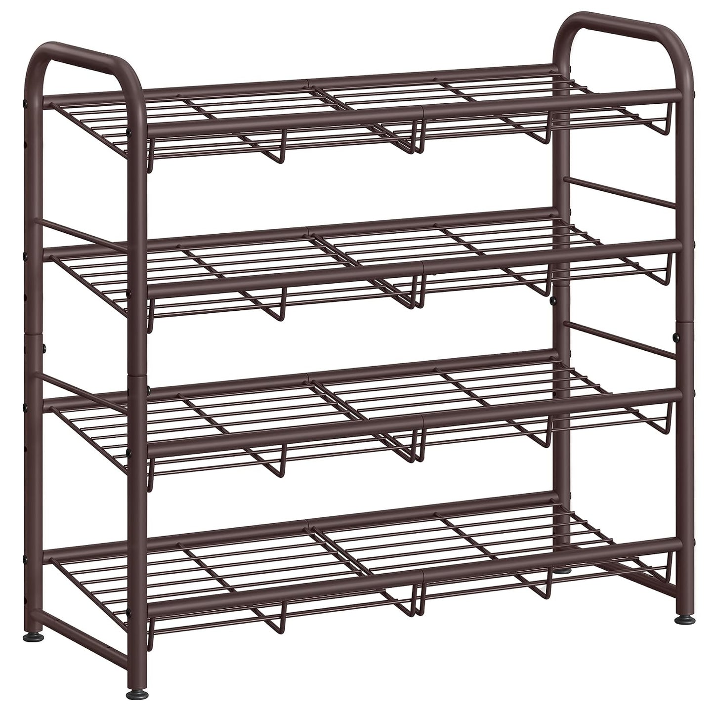 SONGMICS Stackable Shoe Rack, 4 Tier Metal Shoes Rack Storage Shelf, Holds up to 16 Pairs Shoes, Adjustable Slanted Shelves Tower Organizer for Closet Entryway Small Spaces, Bronze