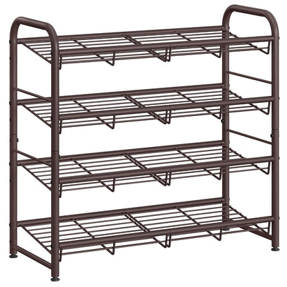 SONGMICS Stackable Shoe Rack, 4 Tier Metal Shoes Rack Storage Shelf, Holds up to 16 Pairs Shoes, Adjustable Slanted Shelves Tower Organizer for Closet Entryway Small Spaces, Bronze