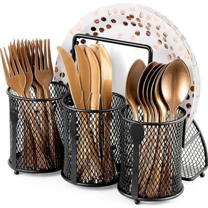 Utensil Organizer Silverware Caddy - Utensil Holde... (Black | Metal)